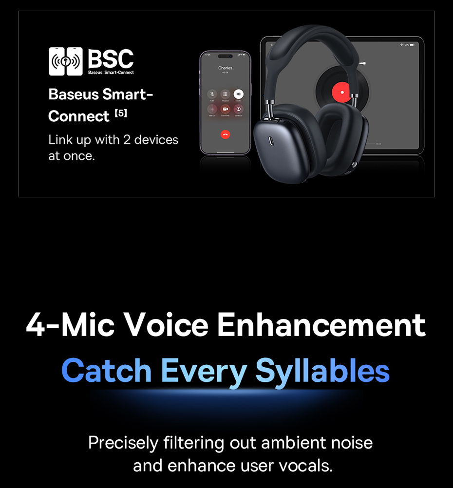 chube Tai nghe chụp tai chống ồn chủ động Baseus Bowie H2 ANC Wireless