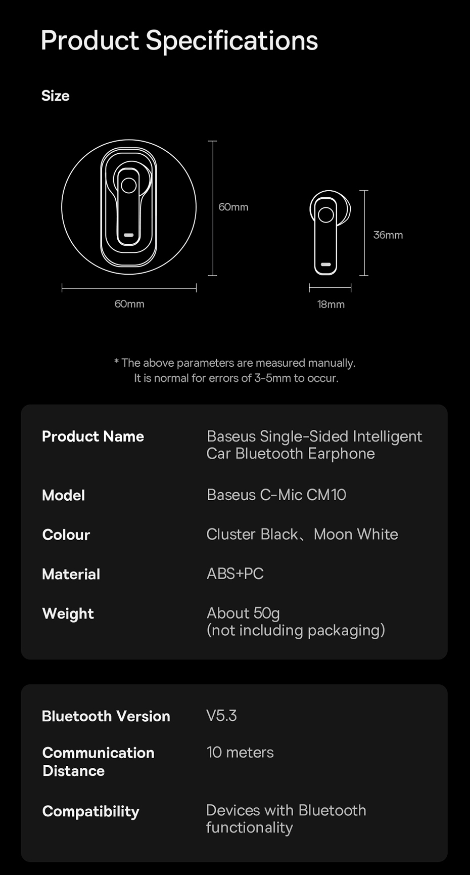 chube Tai nghe không dây đơn thông minh cho ô tô Baseus C-Mic CM10