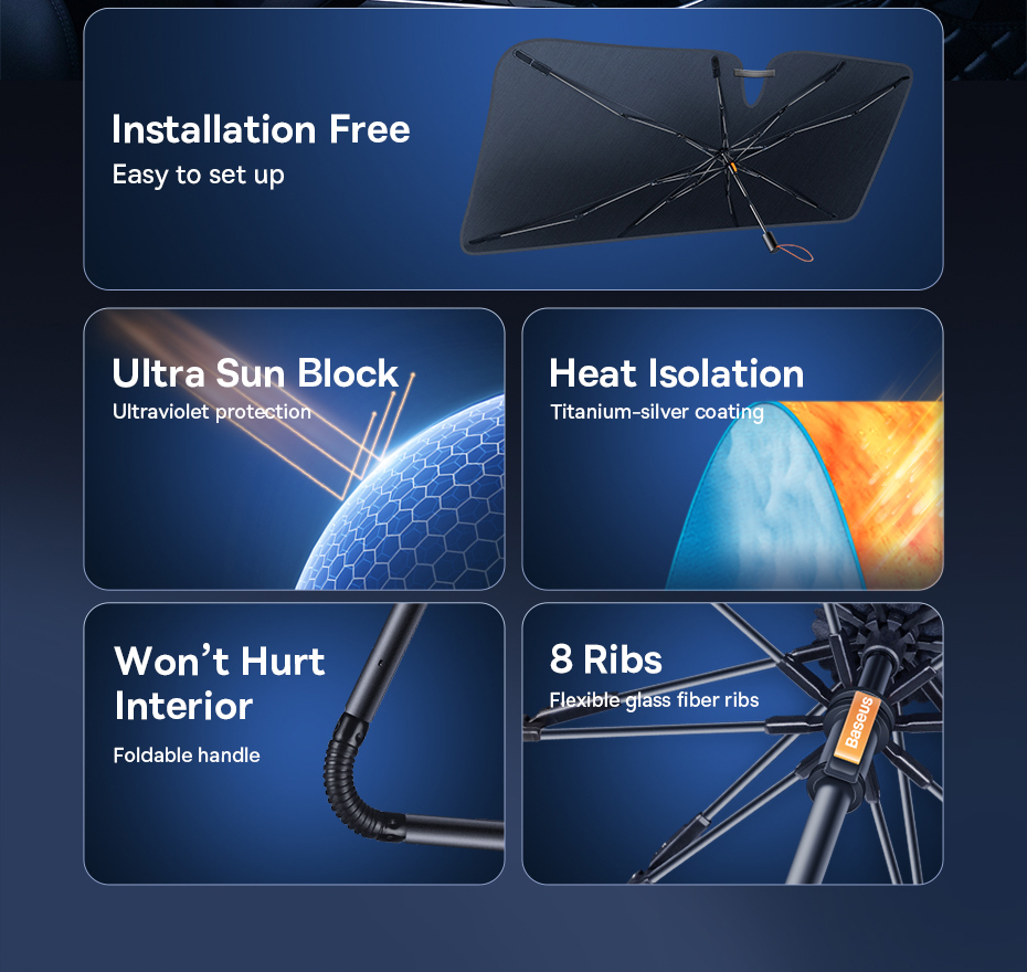 chube Dù 2 lớp che nắng kính chắn gió Baseus CoolRide Sun Shade Umbrella Lite