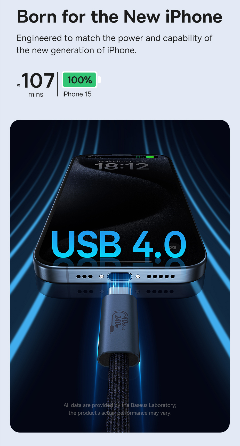 chube Cáp dữ liệu 240W 40gbps Baseus Flash Series 2 USB4 C to C