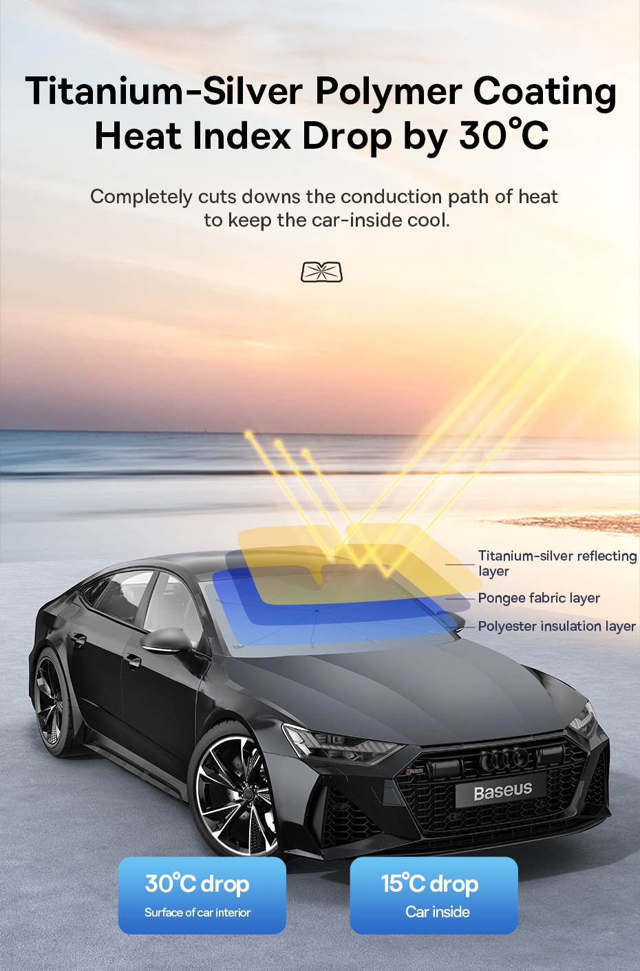 chube Dù 2 lớp che nắng kính chắn gió Baseus CoolRide Sun Shade Umbrella Lite