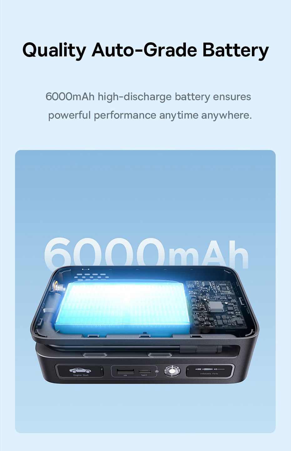 Bơm lốp kiêm kích bình Baseus Super Energy 600A 4in1 - Kích thước nhỏ gọn