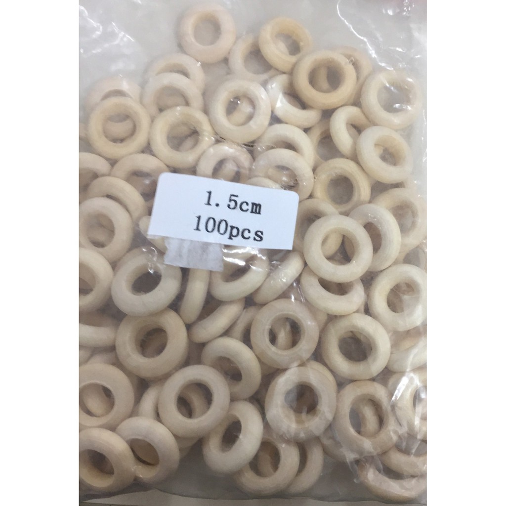 gói 10 khoen vòng gỗ tròn đủ size 1.5cm