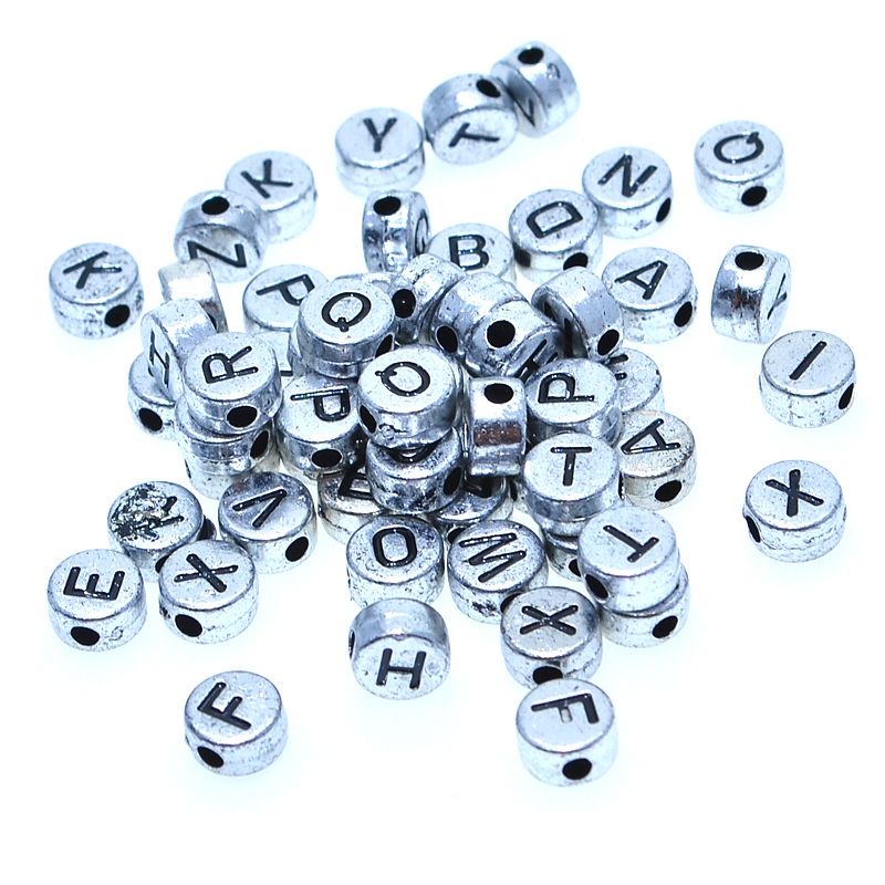 50gam hạt chữ cái , chữ số tròn dẹp đủ màu size 4x7mm, 6x10mm làm vòng hạt