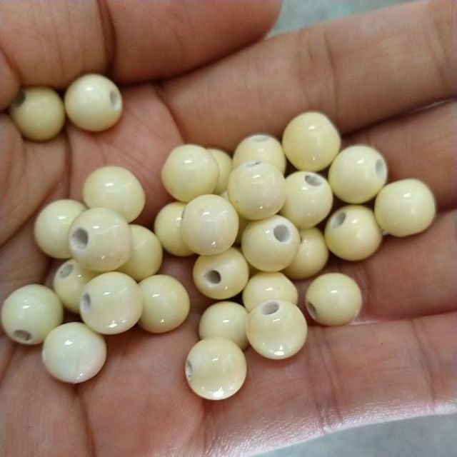 10 viên đá gốm sứ tròn kem 8mm