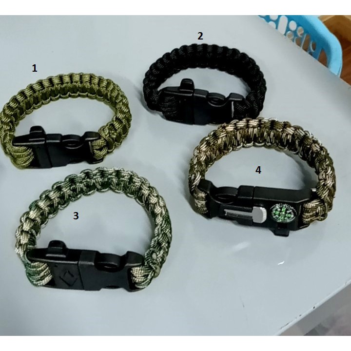vòng tay paracord, vòng tay sinh tồn có còi , dao, la bàn, đánh lửa