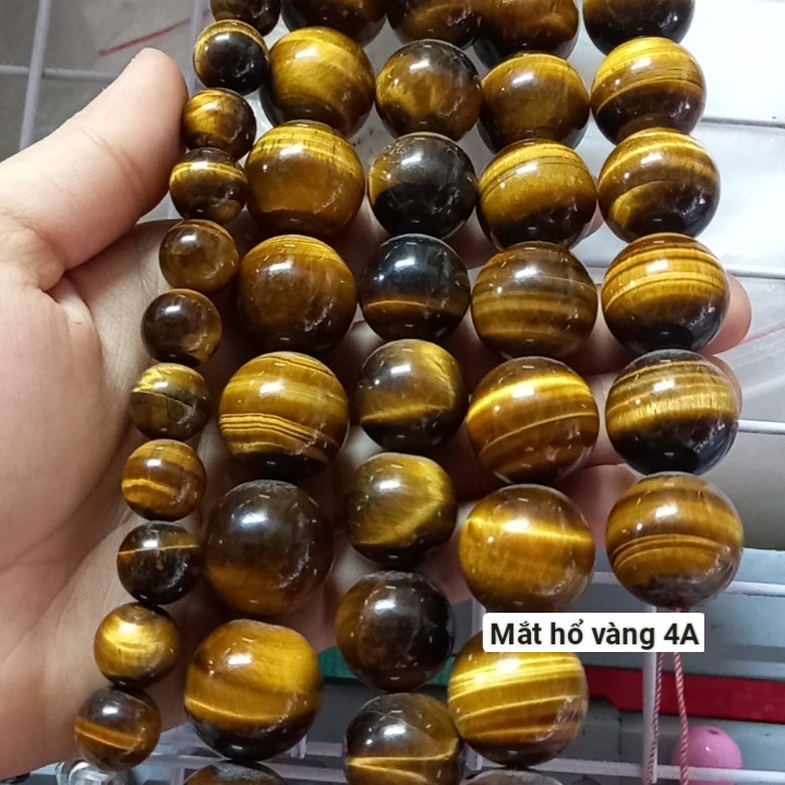 Một hạt đá mắt hổ 8-10-12-14-16-18-20mm vàng nâu 4A