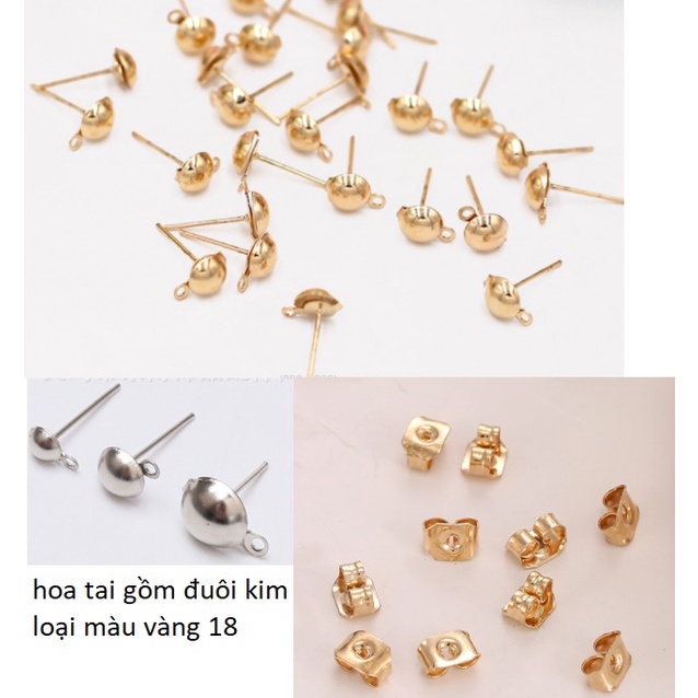 10 chốt hoa tai sát đầu tròn hình cây NẤM có móc đủ size (gồm đuôi) - nguyên liệu làm hoa tai