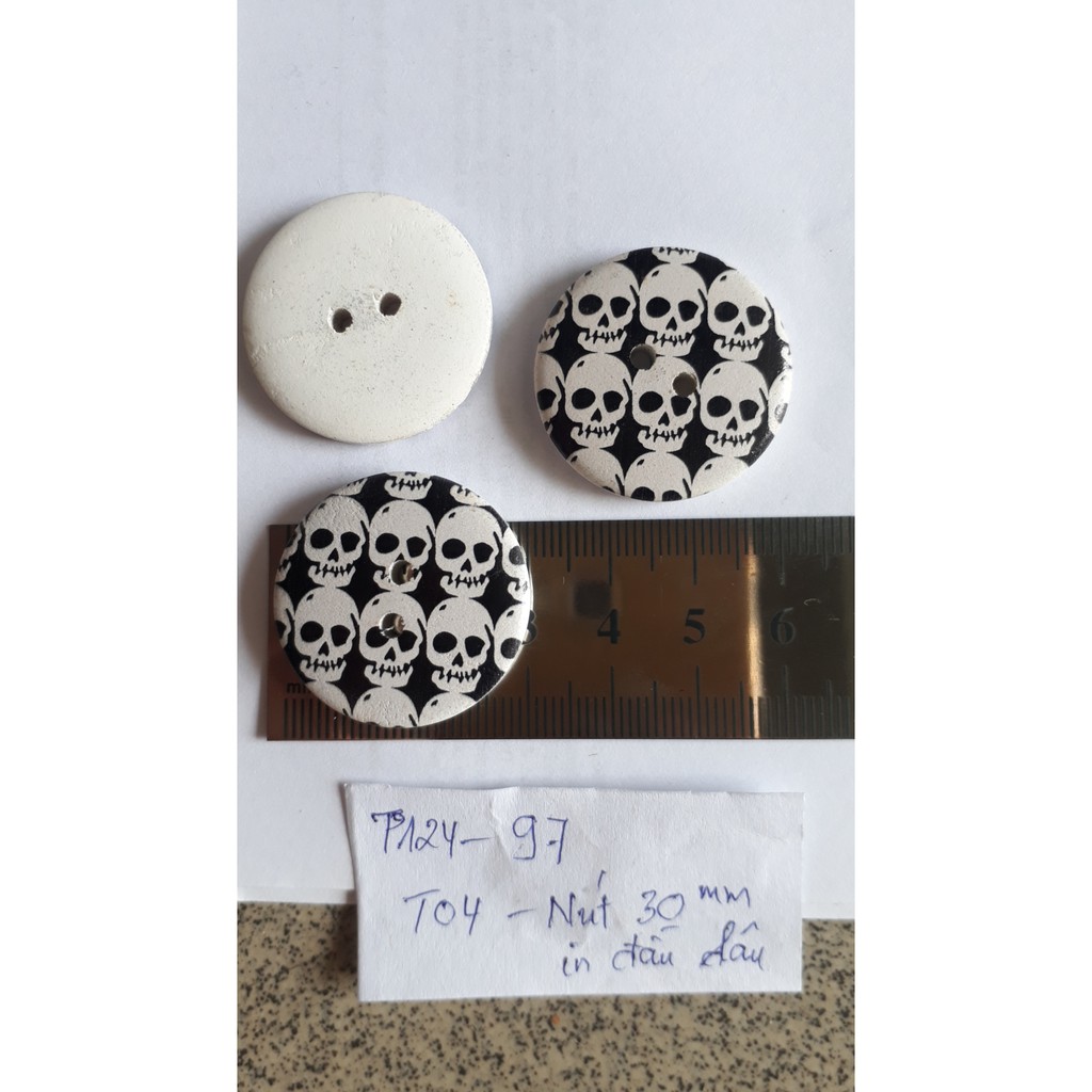 5 nút gỗ, cúc gỗ 2 lỗ size 30mm in đầu lâu