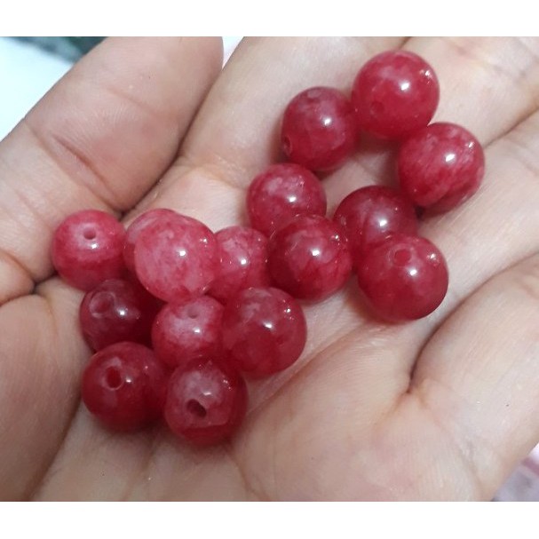 5 hạt đá thiên nhiên 10mm hồng trắng làm vòng tay