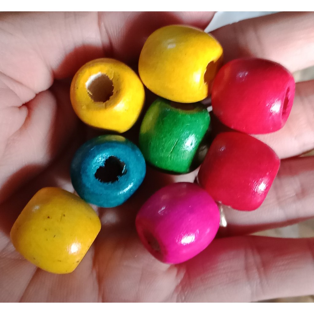 (P118-36) 25-100gam hạt gỗ 11x12mm & 16x17mm lỗ lớn dùng làm đồ chơi, trang trí