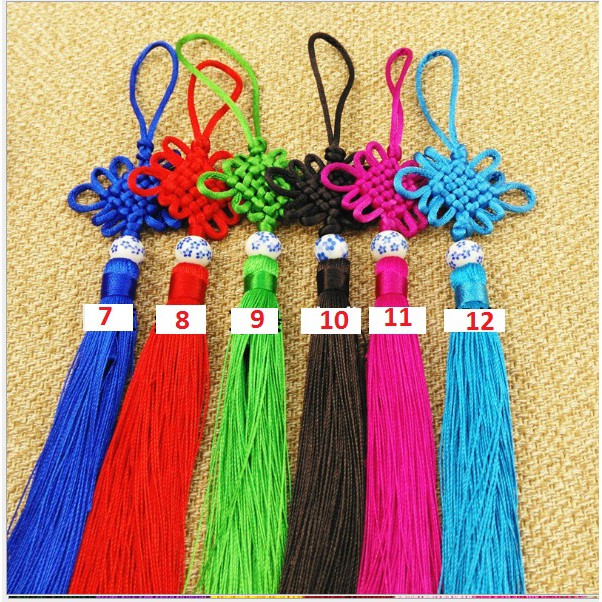 (P131A-5) dây treo tua rua kết đồng tâm ngọc bội treo xe hơi, trang trí phong thủy
