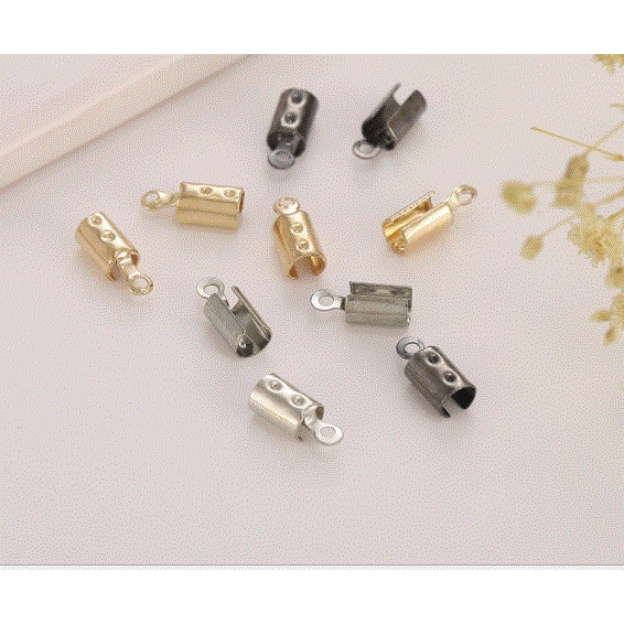 gói 10 chốt kẹp đầu dây làm vòng tay, vòng cổ dạng tròn đủ size 3mm, 4mm, 5mm, 6mm (P182-26)