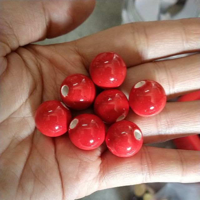 5 viên đá gốm sứ tròn cam đỏ 14mm