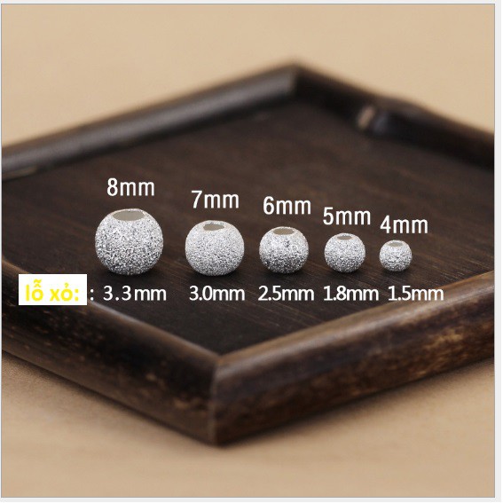 100 viên charm bạc bi nhám 4/5/6/7/8mm