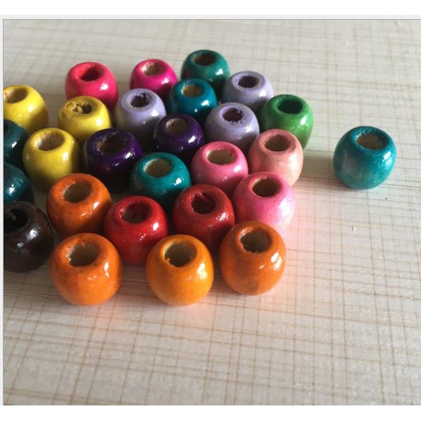 (P118-36) 25-100gam hạt gỗ 11x12mm & 16x17mm lỗ lớn dùng làm đồ chơi, trang trí