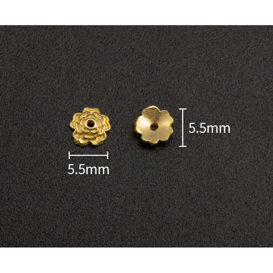 đế hoa ốp hạt bạc 925 màu vàng -size 5.5mm mã 762