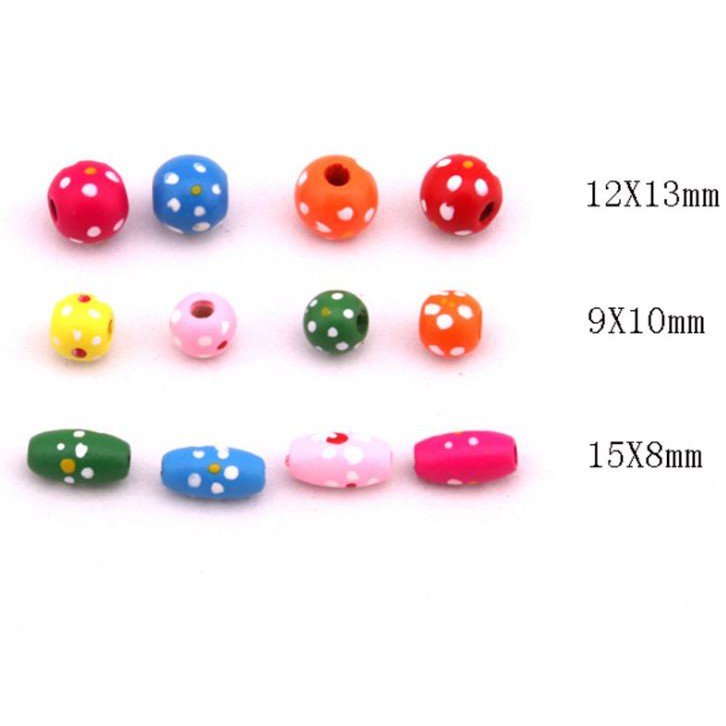 gói 10/20 viên hạt gỗ chấm bi hoa văn 10-12mm đủ kiểu