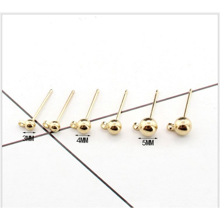 10 chốt làm hoa tai sát đầu bi tròn 3-4-5-6mm (gồm chốt đuôi kim loại)