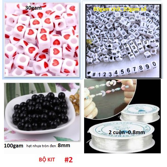 combo 230gam hạt chữ , hạt số, dây thun làm 20 vòng tay -Số 2