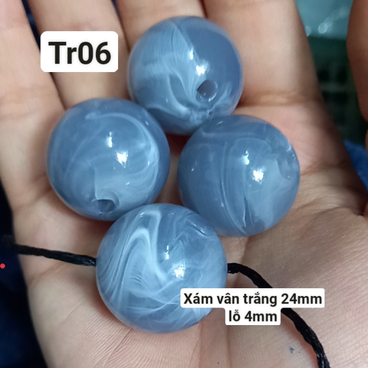 25gam hạt tròn nhựa vân giá đá size to 24mm lỗ xỏ 4mmn làm trang sức,trang trí thủ công