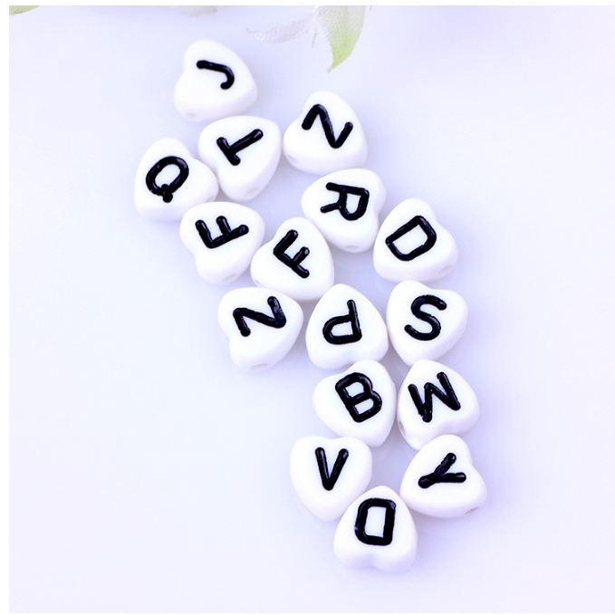 set 5/10/25GAM Hạt Chữ Cái trái tim nền trắng chữ đủ màu