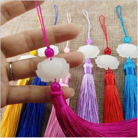 (P131A-15) Dây treo tua rua liên hoa ngọc bội hoa sen trần tình lệnh móc khóa treo sáo cổ trang tam sinh tam thế