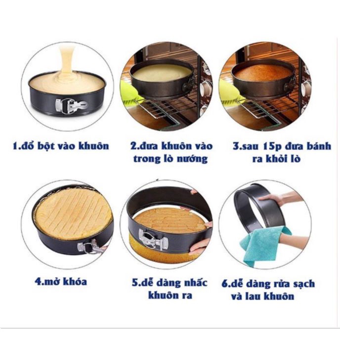 Khuôn Tròn Nướng bánh Bông Lan Gato Sinh Nhật chống dính đế rời có khóa 12-14-16 18cm 20cm 22cm 24cm 26cm 28cm khóa tròn