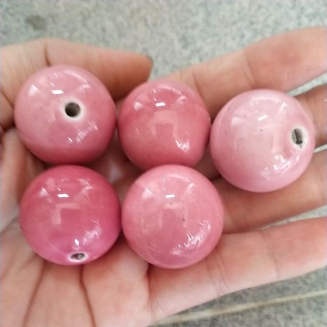 2 viên đá gốm sứ tròn hồng 24mm