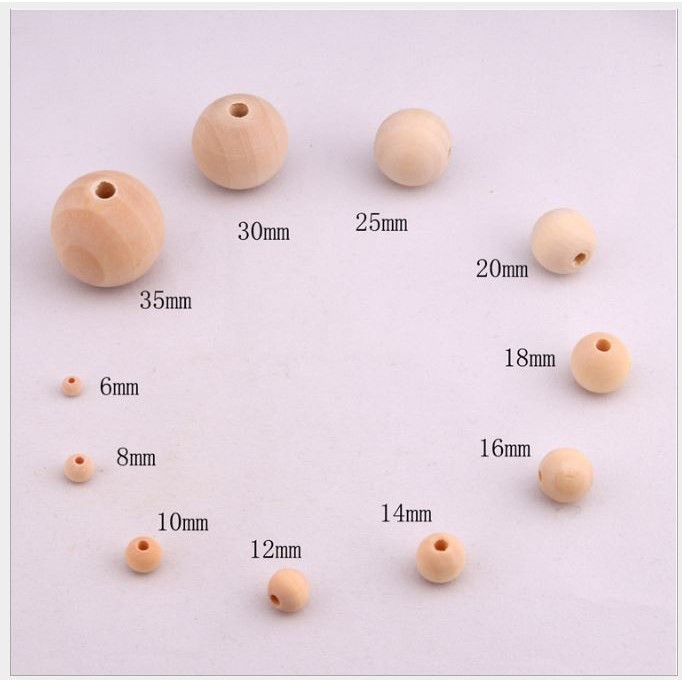 50- 100gam hạt gỗ trơn màu kem tự nhiên size 35mm