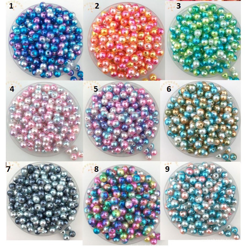 50gam hạt bẹt, hạt cườm ngọc nhựa CÓ LỖ đa sắc nhiều màu 6-8-10mm