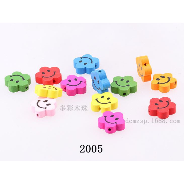 10 hạt hoa gỗ nhiều kiểu để chọn làm đồ chơi, trang sức, trang trí DIY -mã 2001-2007