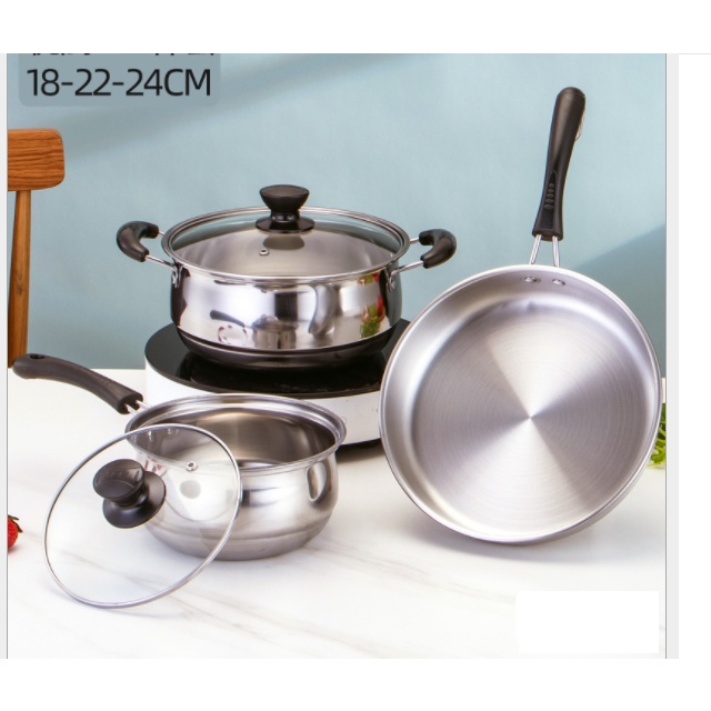 bộ nồi chảo quánh 5 món inox không rỉ