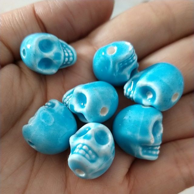 5 viên đá gốm sứ đầu lâu xanh 12x16mm