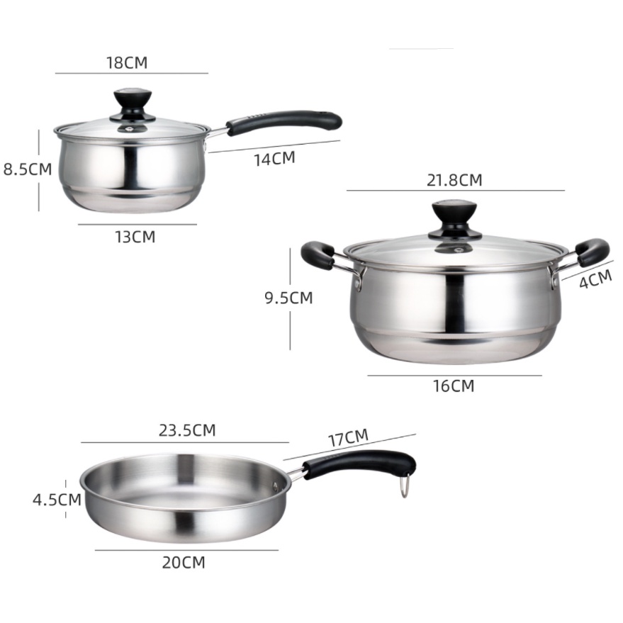 bộ nồi chảo quánh 5 món inox không rỉ