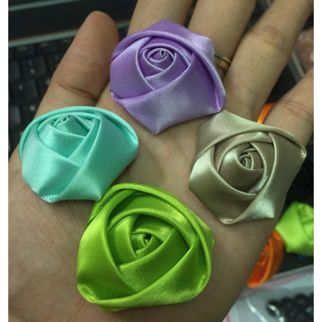set 5-10 hoa vải satin, hoa hồng vải từ 2-4cm nhiều màu ngẫu nhiên  đính áo, trang trí handmade