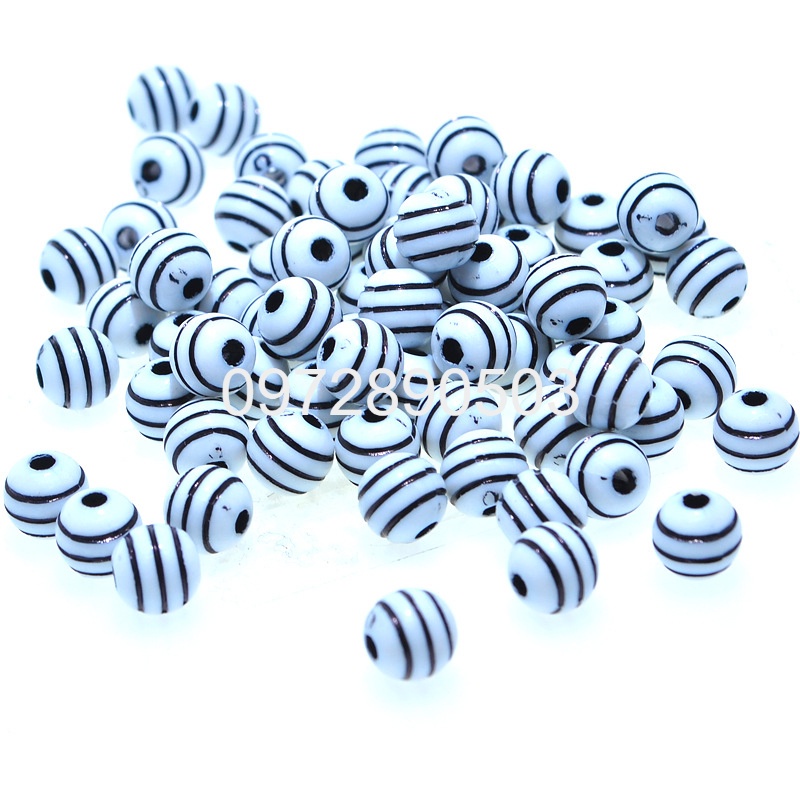 35-180 hạt nhựa tròn sọc đen 8mm có lỗ xỏ làm vòng tay, vòng cổ, vòng hạt, trang trí thủ công (gói 10-50gam)