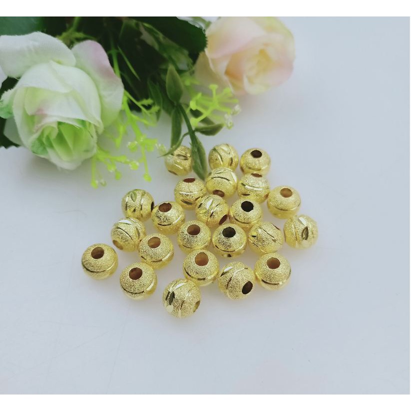 Gói 5 Cham đồng nhám khắc hoa văn 10mm xỏ vòng hạt