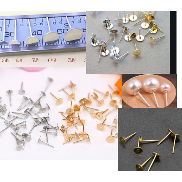 100 cái ghim đầu bằng làm hoa tai đường kính 3-4-5-6-8-10mm