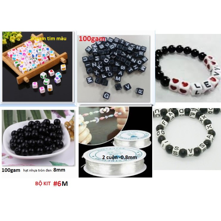 bộ kít 230gam hạt chữ nhựa, dây thun làm 20 vòng tay -Số 6