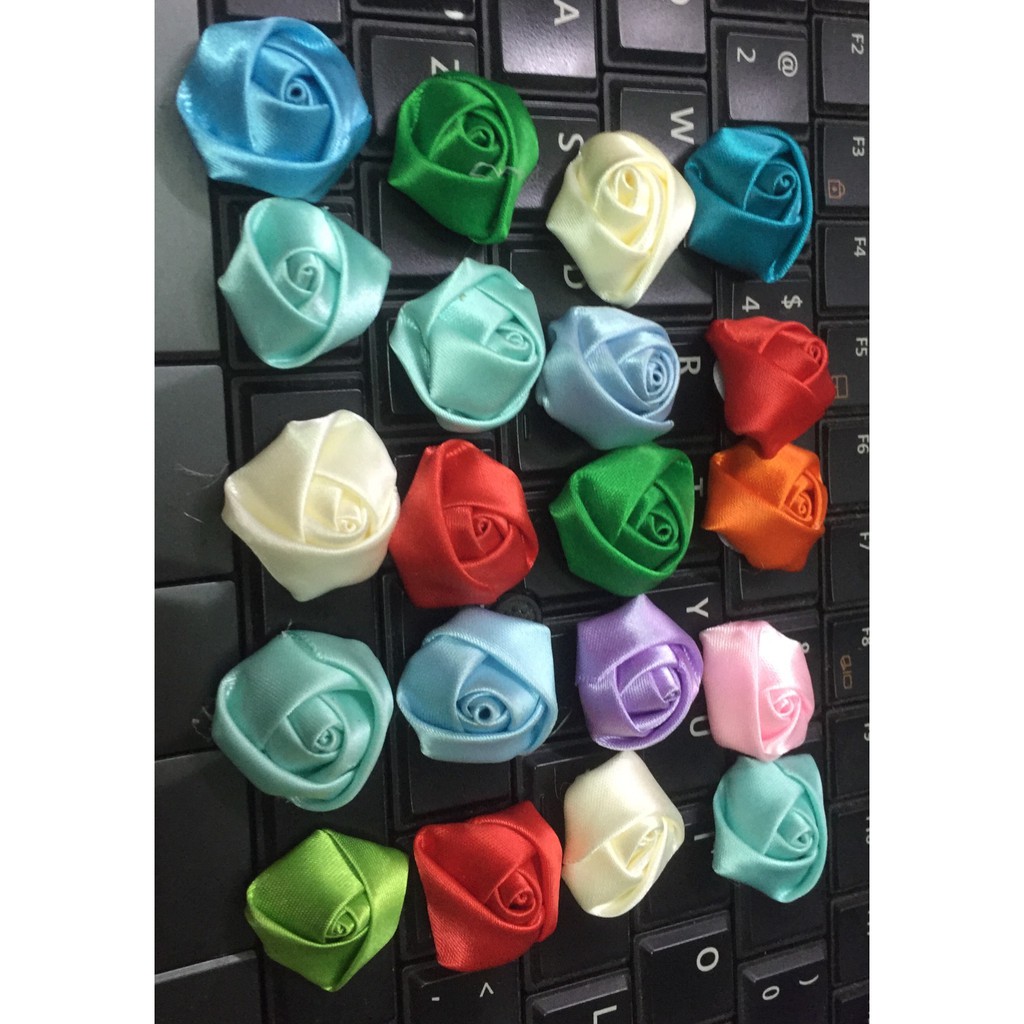 set 5-10 hoa vải satin, hoa hồng vải từ 2-4cm nhiều màu ngẫu nhiên  đính áo, trang trí handmade
