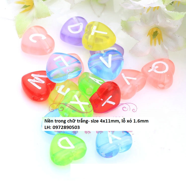 set 5/10/25GAM Hạt Chữ Cái trái tim nền trắng chữ đủ màu