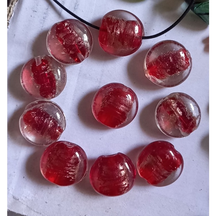 2 Hạt charm thủy tinh  trái tim, tròn in hoa văn làm vòng handmade, trang trí thủ công tùy thích