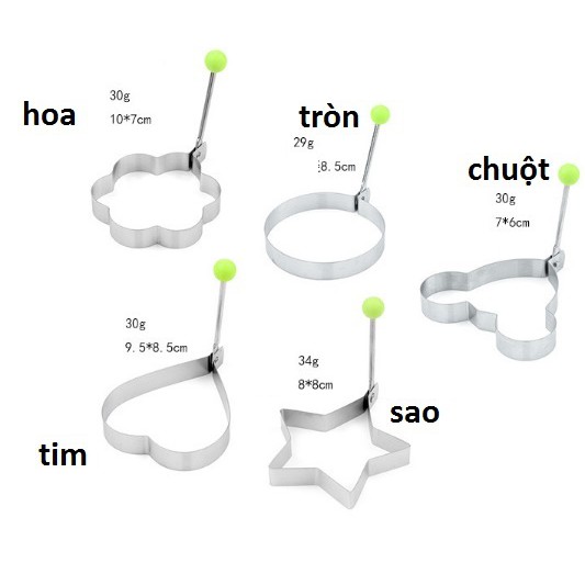 bộ khuôn chiên trứng, khuôn làm bánh tạo hình 5 kiểu