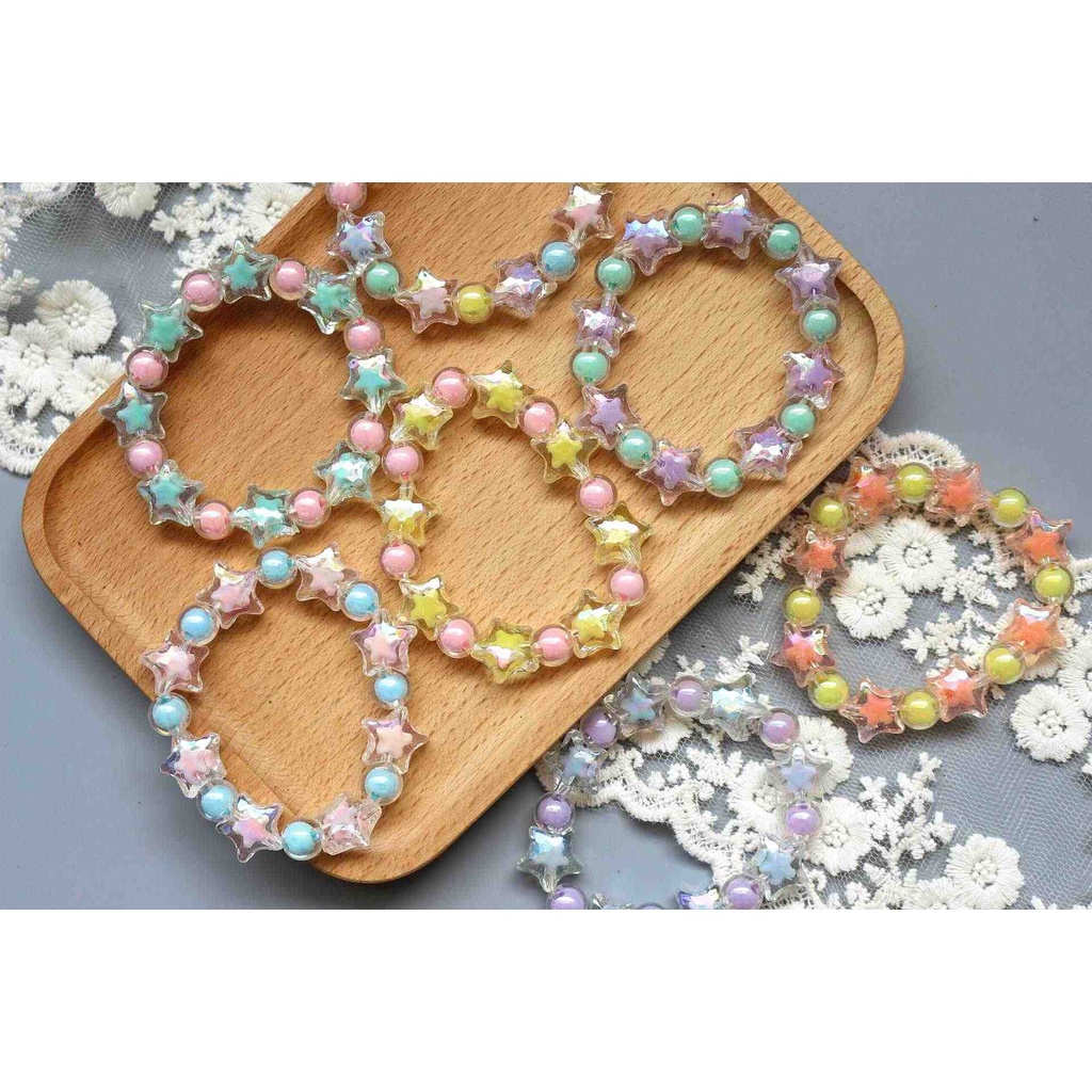 5-20 hạt nhựa ngôi sao, hoa 5 cánh, hạt nhân mờ, hạt nhân bóng 12mm có lổ xỏ làm vòng, trang trí handmade tùy thích