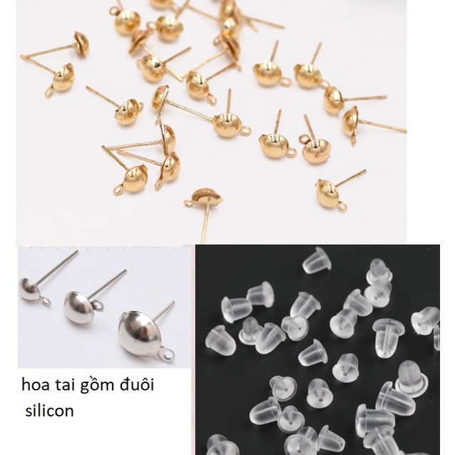 10 chốt hoa tai sát đầu tròn hình cây NẤM có móc đủ size (gồm đuôi) - nguyên liệu làm hoa tai