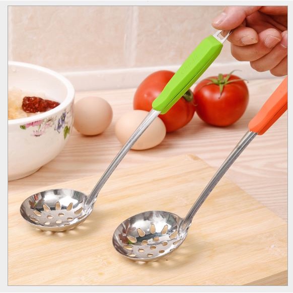 Muỗng, Thìa Múc Canh, Muỗng Thủng, Vá Lẩu Soup  Lòng Sâu CÁN NHỰA CHÓNG NÓNG , muôi vá múc canh p191-118