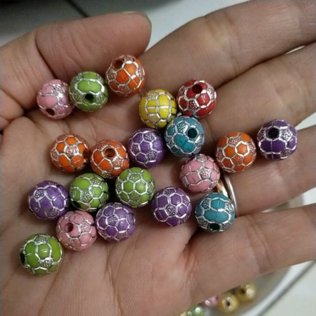 Hạt nhựa hoa văn quả bóng 10mm nhiều màu