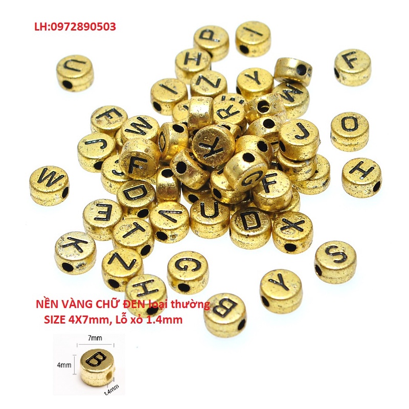 50gam hạt chữ cái , chữ số tròn dẹp đủ màu size 4x7mm, 6x10mm làm vòng hạt
