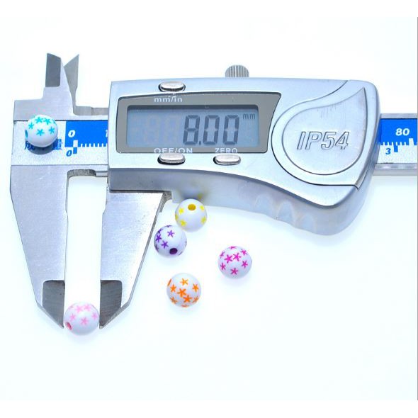 (P117-27) gói 10-50gam hạt nhựa tròn khắc ngôi sao 8mm